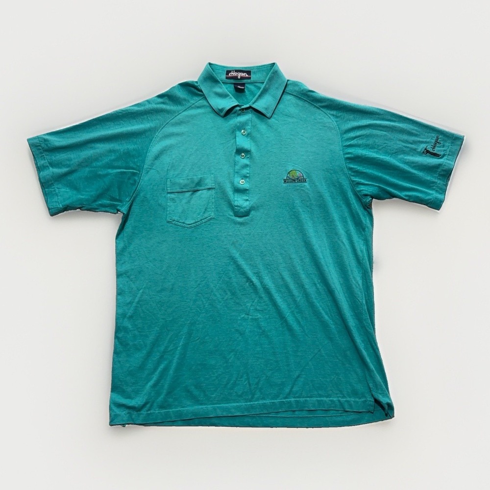 Vintage Hogan Mens XL Pocket Golf Polo Shirt Teal Willow Creek 90s Single Stitch